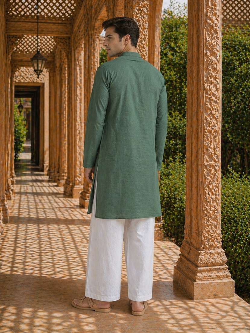 men solid mandarin neck kurta pyjama set - 22580353 -  Standard Image - 4