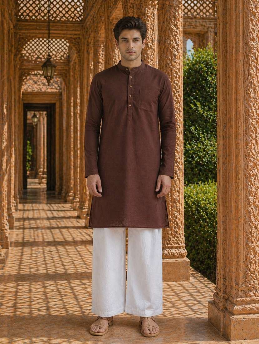 men solid mandarin neck kurta pyjama set - 22580354 -  Standard Image - 1