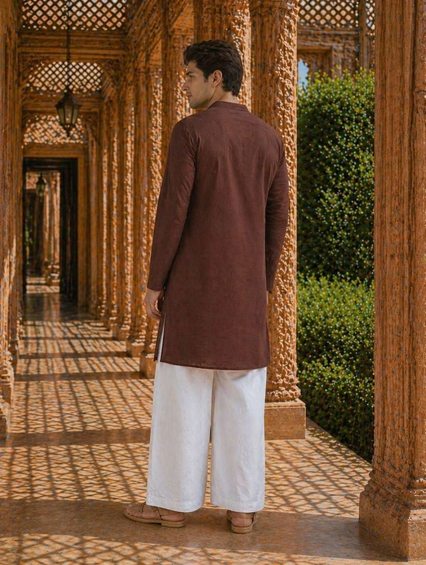 men solid mandarin neck kurta pyjama set - 22580354 -  Standard Image - 4