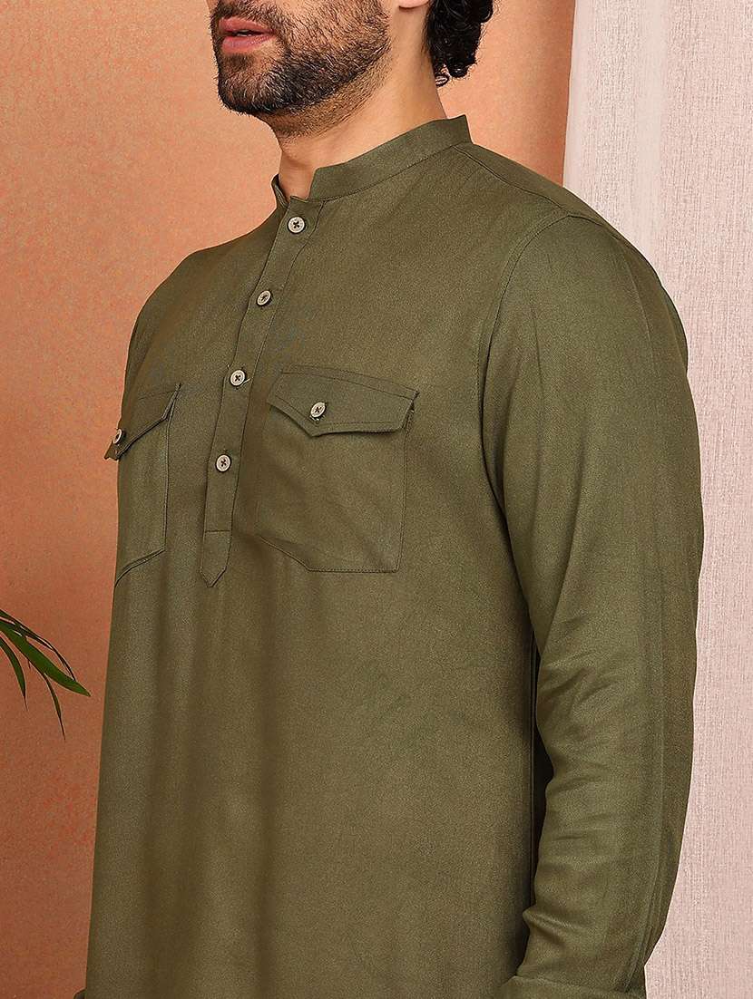 men solid mandarin neck kurta pyjama set - 22580372 -  Standard Image - 1