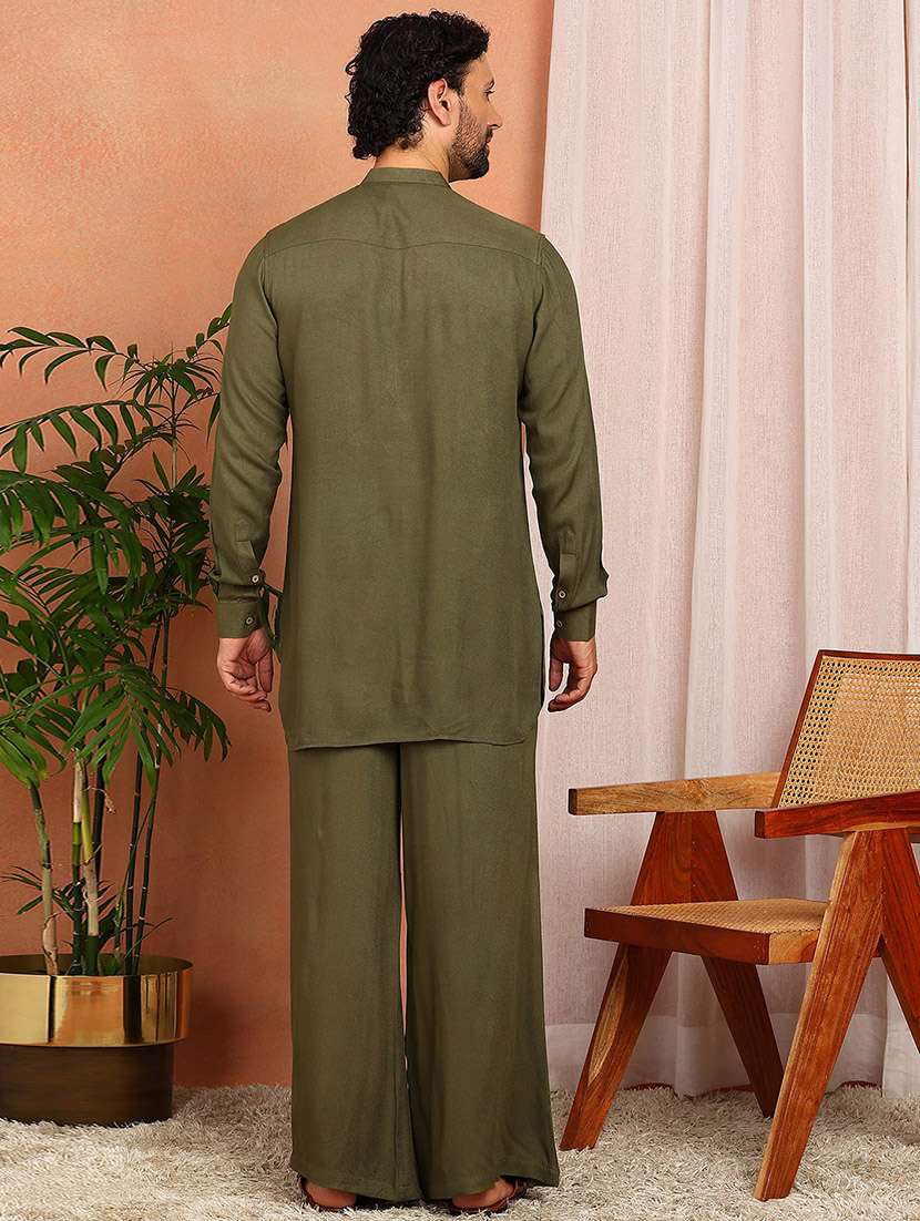 men solid mandarin neck kurta pyjama set - 22580372 -  Standard Image - 4