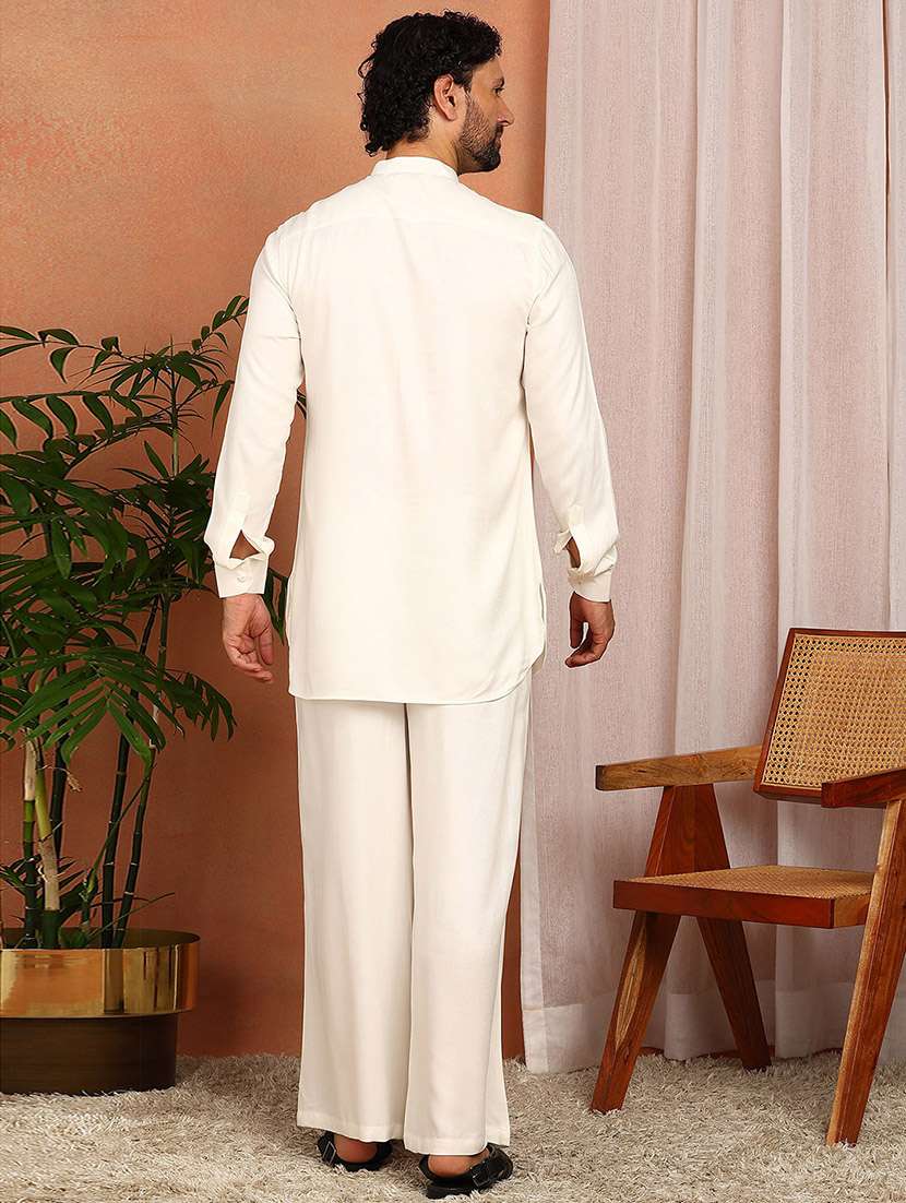 men solid mandarin neck kurta pyjama set - 22580378 -  Standard Image - 4