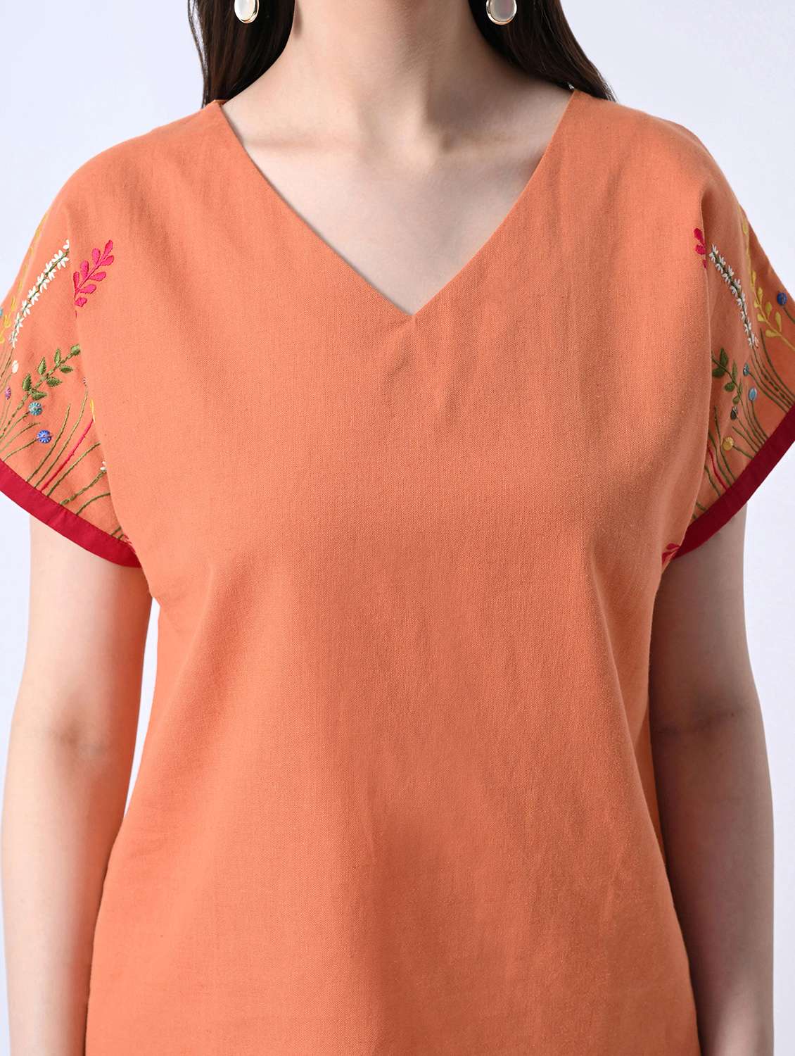women embroidered v neck regular top - 22580445 -  Standard Image - 1