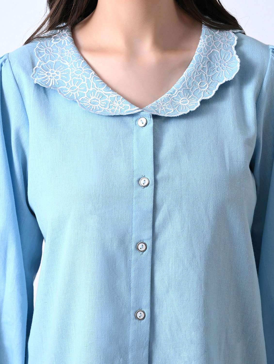 women embroidered round neck shirt style top - 22580450 -  Standard Image - 1
