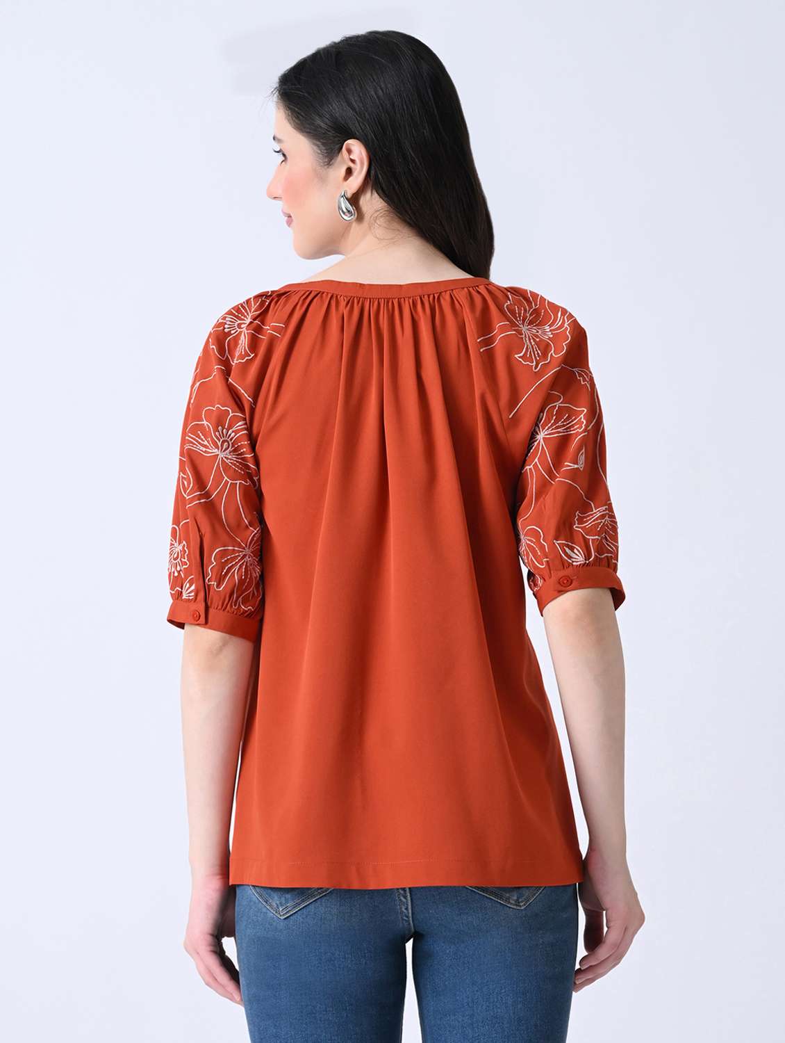 women embroidered round neck regular top - 22580454 -  Standard Image - 4