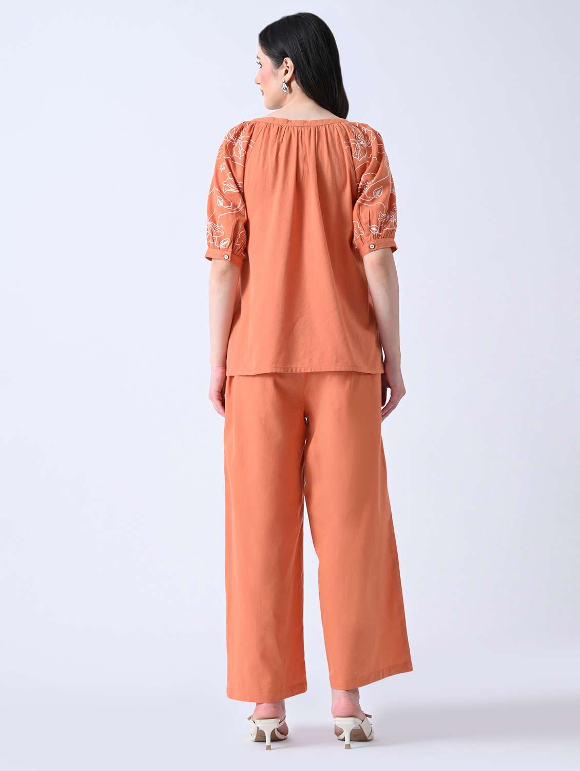 women embroidered puff sleeves top and trouser co-ord set - 22580459 -  Standard Image - 4