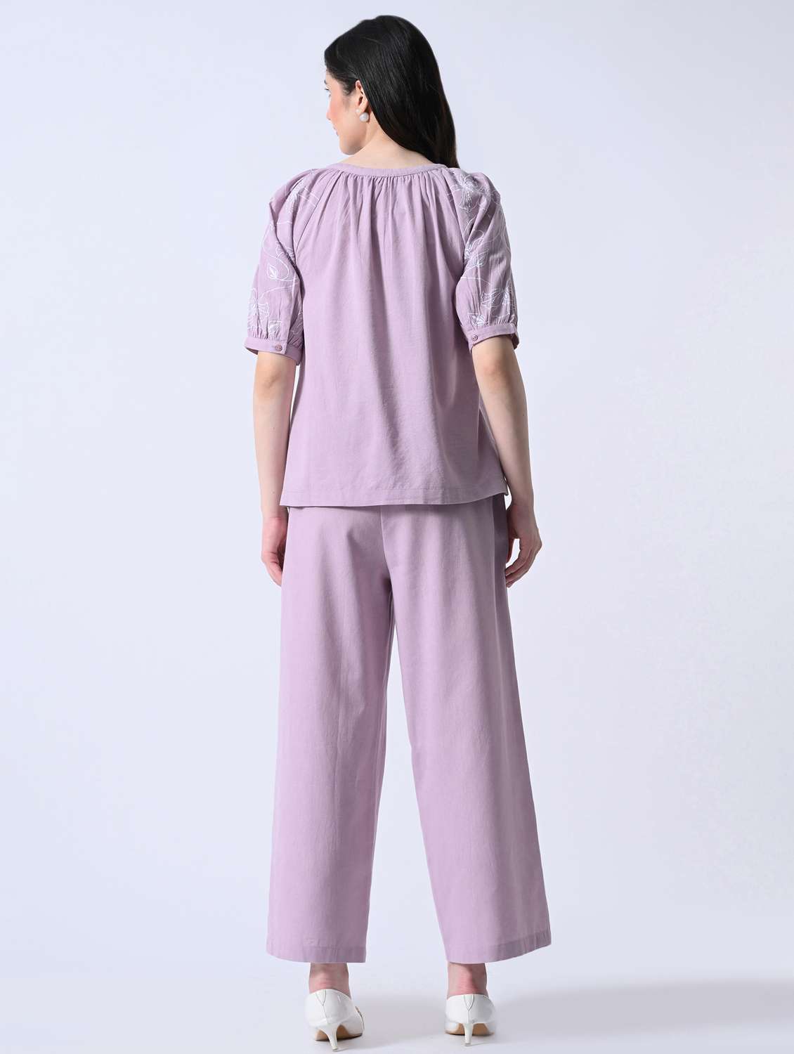 women embroidered short sleeves top and trouser co-ord set - 22580461 -  Standard Image - 4