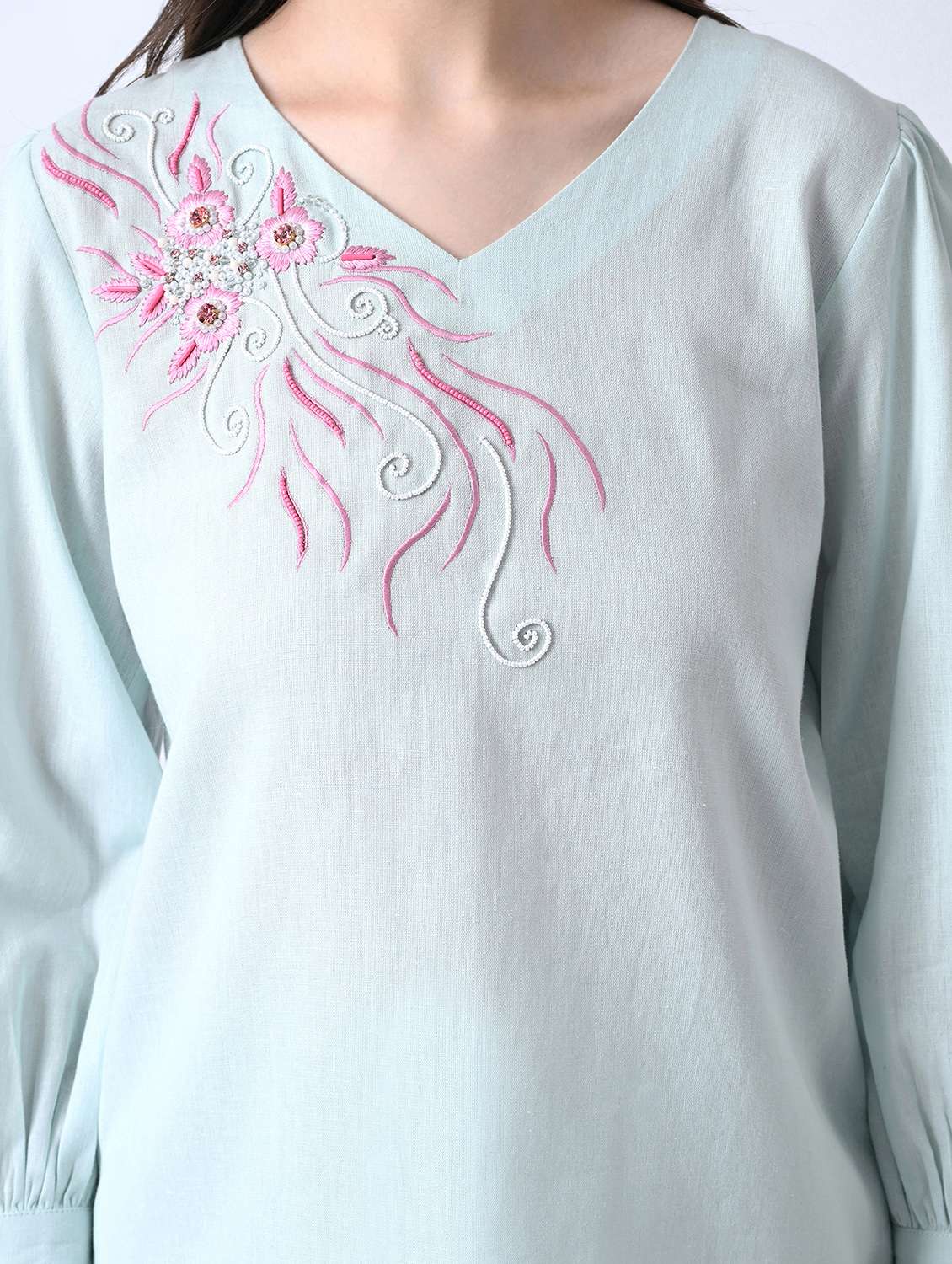 women embroidered long sleeves top and trouser co-ord set - 22580464 -  Standard Image - 1