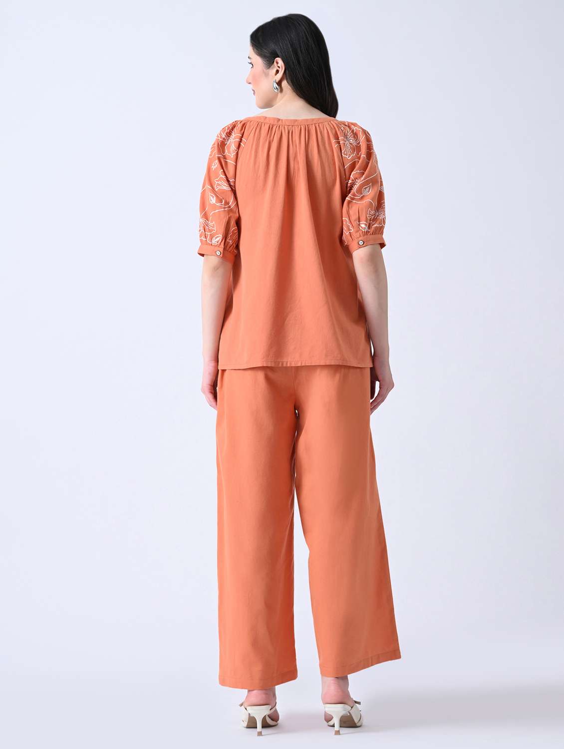 orange cotton top and palazzos set coord - 22580499 -  Standard Image - 4