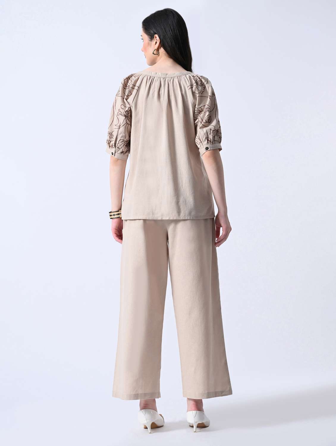 beige cotton top and palazzos set coord - 22580500 -  Standard Image - 4