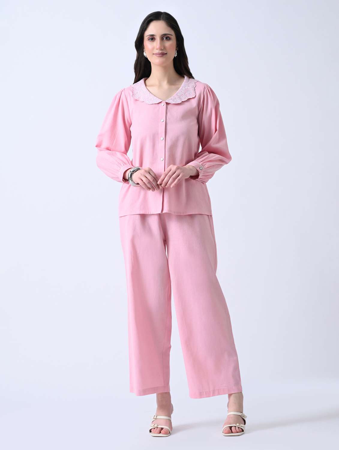 pink cotton top and palazzos set coord