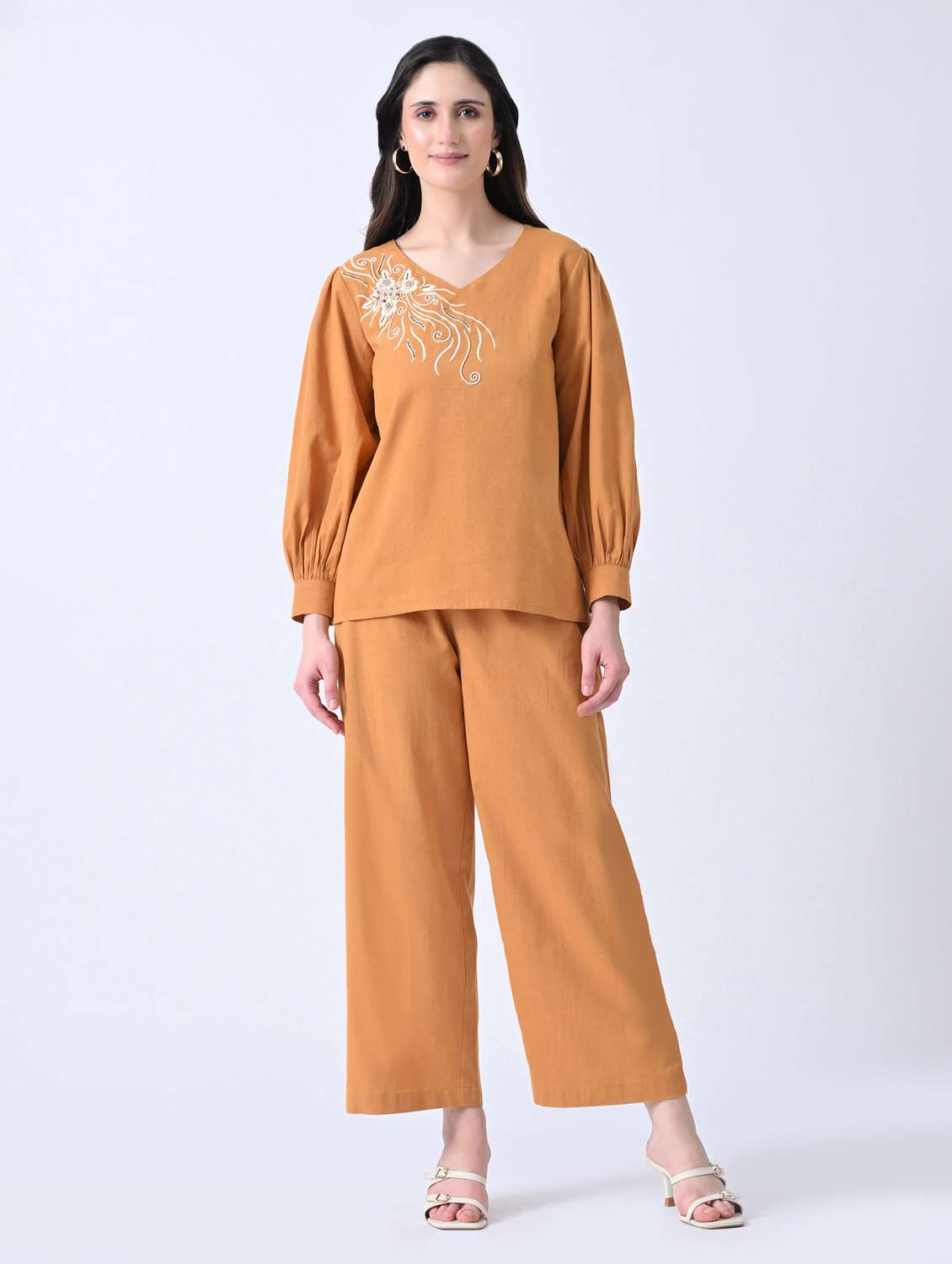 orange cotton top and palazzos set coord