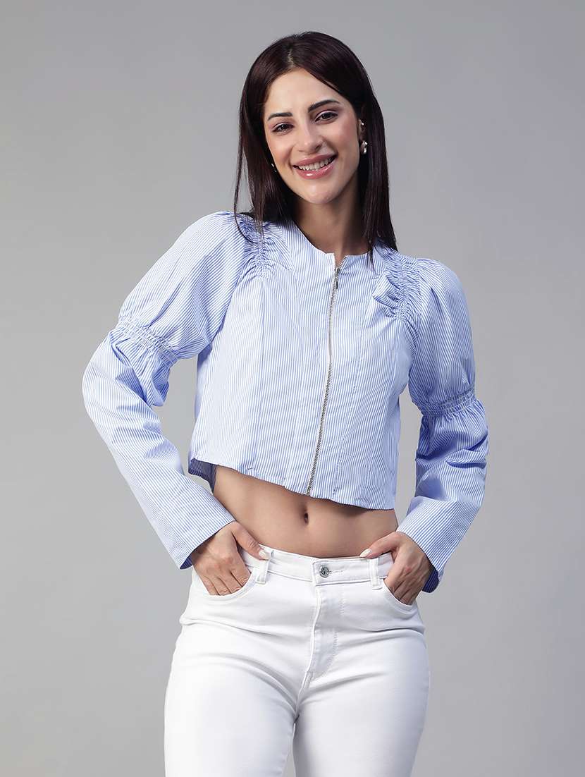 women solid long sleeves crop top