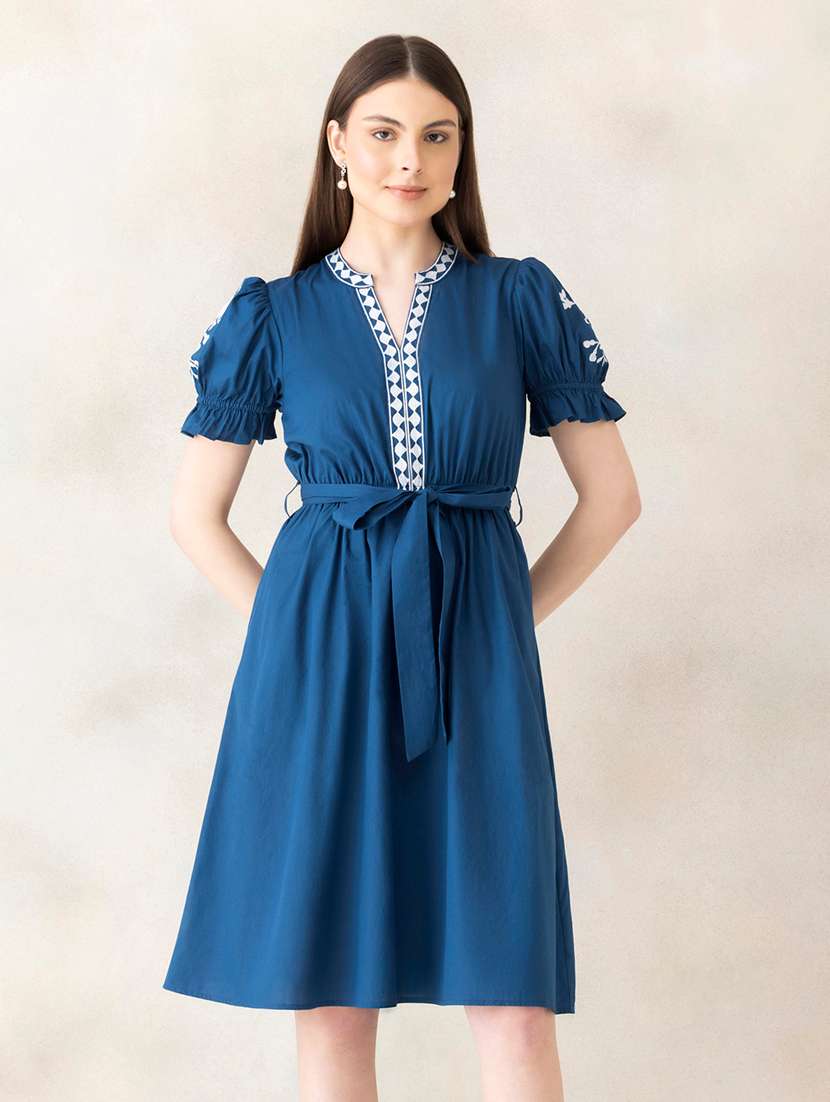 women embroidered puff sleeves a-line dress - 22580541 -  Standard Image - 1