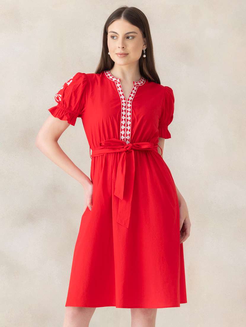 women embroidered puff sleeves a-line dress - 22580543 -  Standard Image - 1