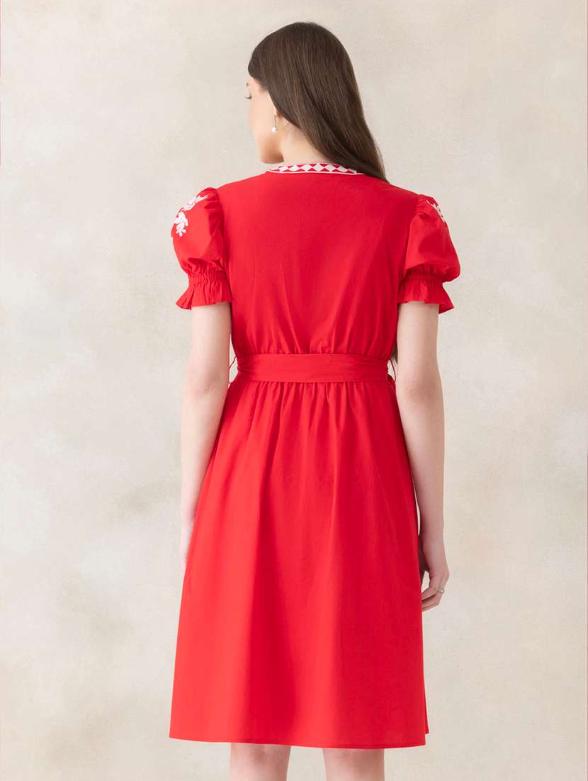 women embroidered puff sleeves a-line dress - 22580543 -  Standard Image - 4