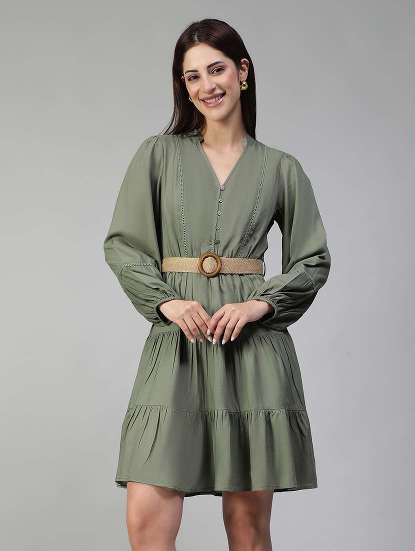 Women Solid Long Sleeves Tiered Dress - 22580545 -  Standard Image - 1