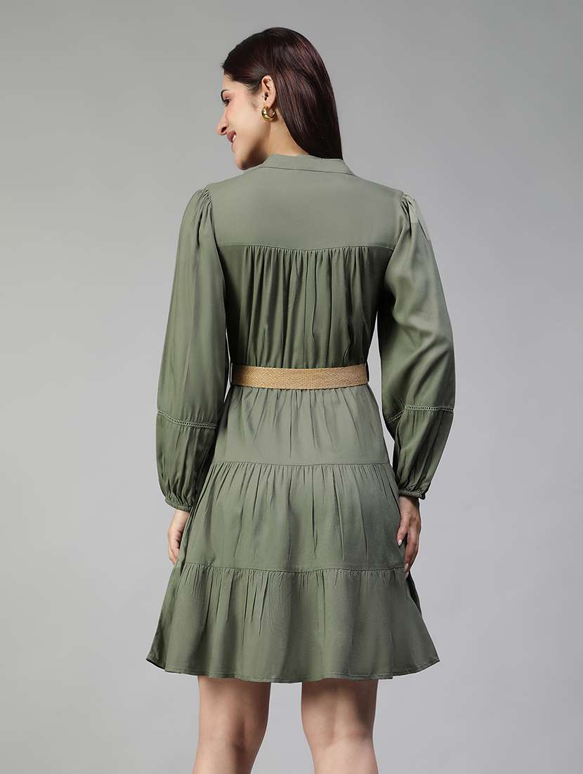 Women Solid Long Sleeves Tiered Dress - 22580545 -  Standard Image - 4