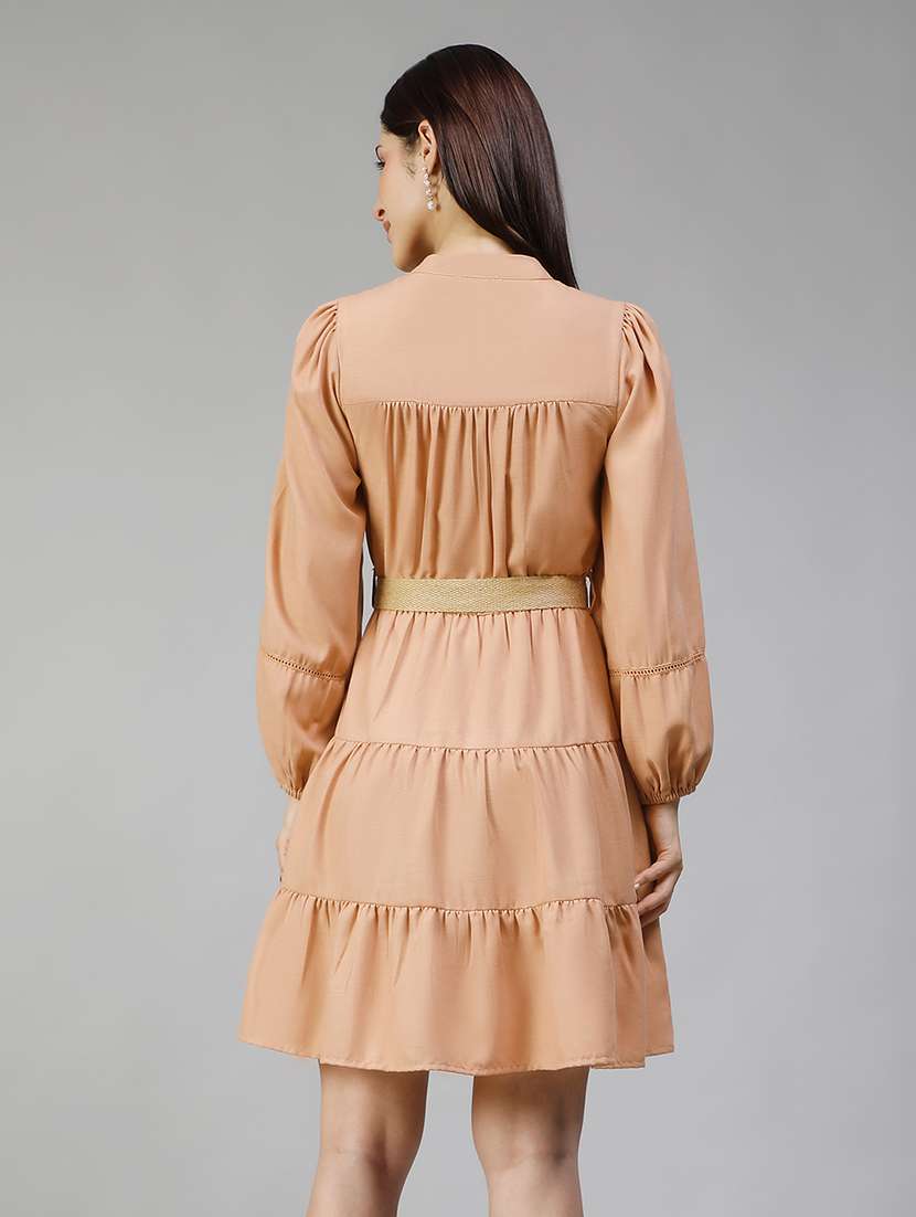 Women Solid Long Sleeves Tiered Dress - 22580547 -  Standard Image - 4