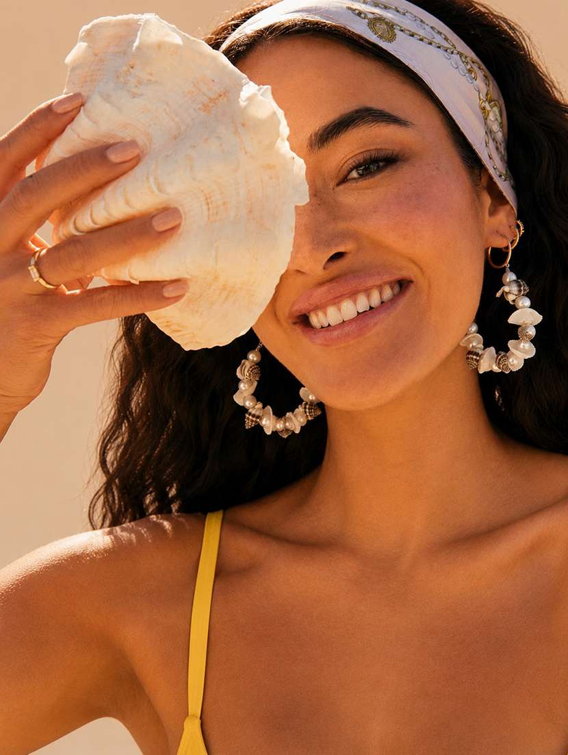 handcrafted seashell & pearl hoop earrings for women - 22580597 -  Standard Image - 1