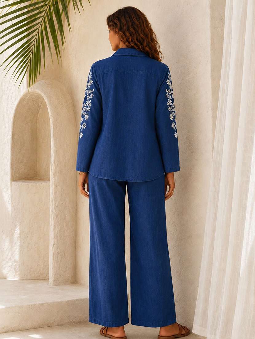 women embroidered long sleeves shirt and trouser co-ord set - 22580632 -  Standard Image - 4