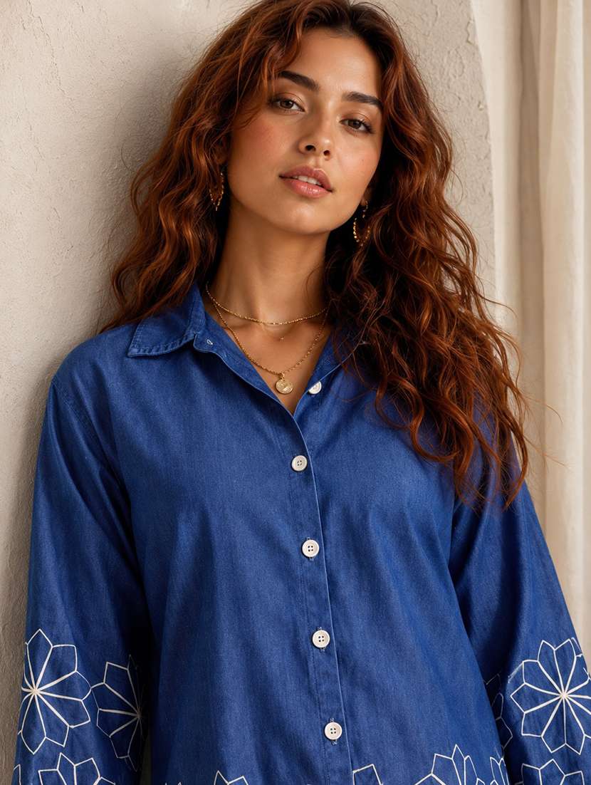 women embroidered long sleeves shirt and trouser co-ord set - 22580636 -  Standard Image - 1