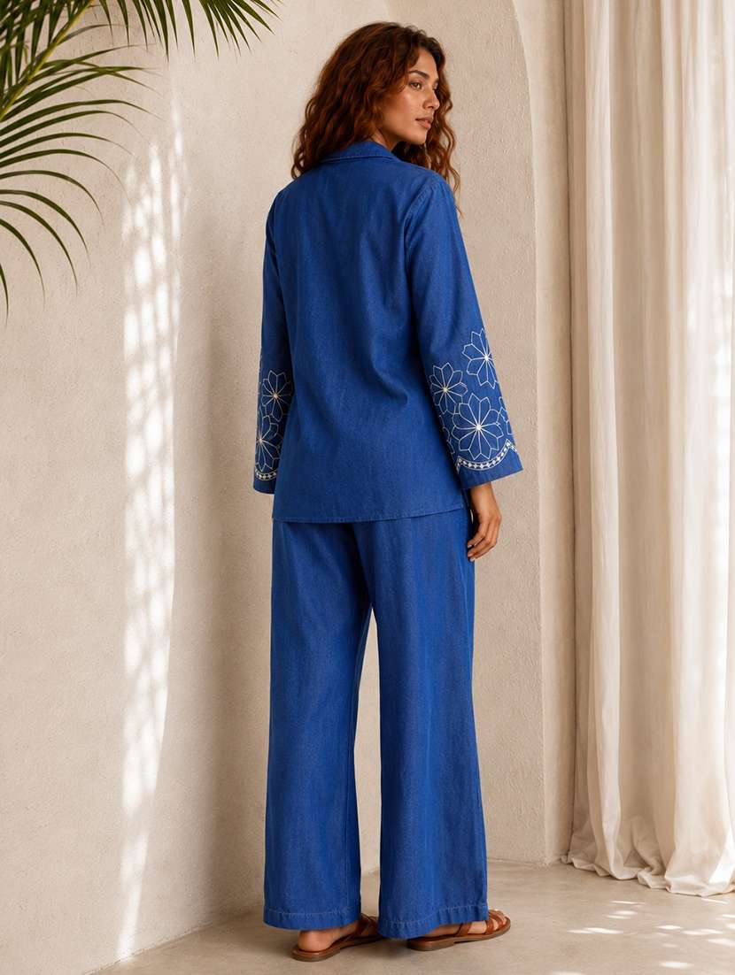 women embroidered long sleeves shirt and trouser co-ord set - 22580636 -  Standard Image - 4