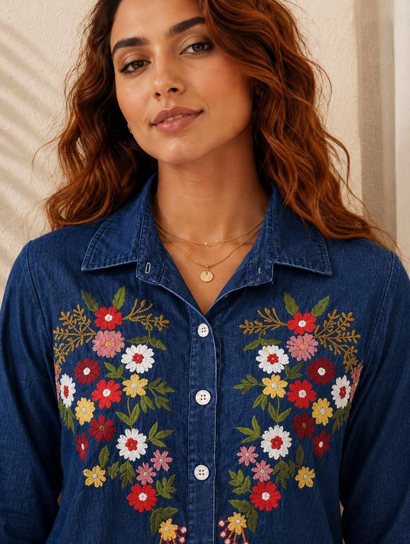 women embroidered long sleeves shirt and trouser co-ord set - 22580640 -  Standard Image - 1