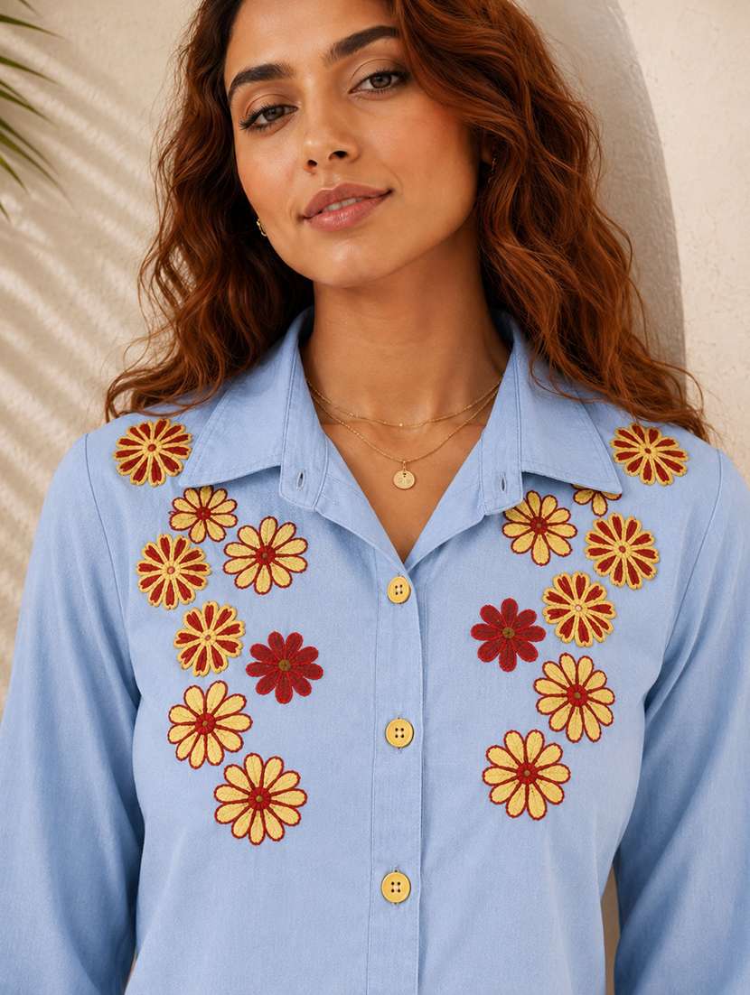 women embroidered long sleeves shirt and trouser co-ord set - 22580641 -  Standard Image - 1