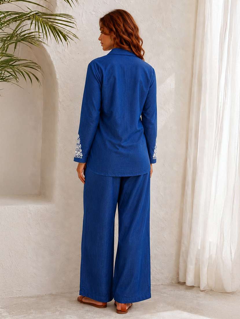 women embroidered long sleeves shirt and trouser co-ord set - 22580648 -  Standard Image - 4