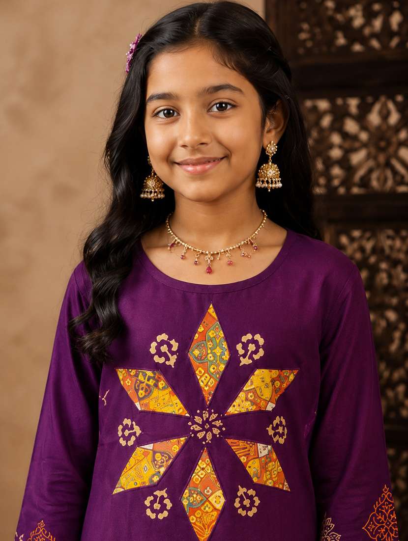 girls printed three quarter sleeves straight kurta - 22580665 -  Standard Image - 1