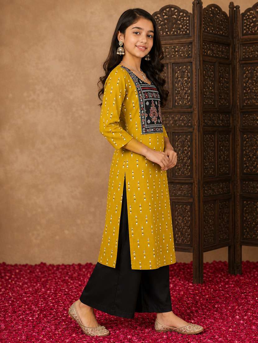 girls printed three quarter sleeves kurta palazzo set - 22580675 -  Standard Image - 4