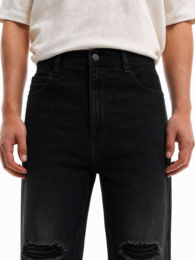 men slash knee mid rise full length baggy jeans - 22580680 -  Standard Image - 1