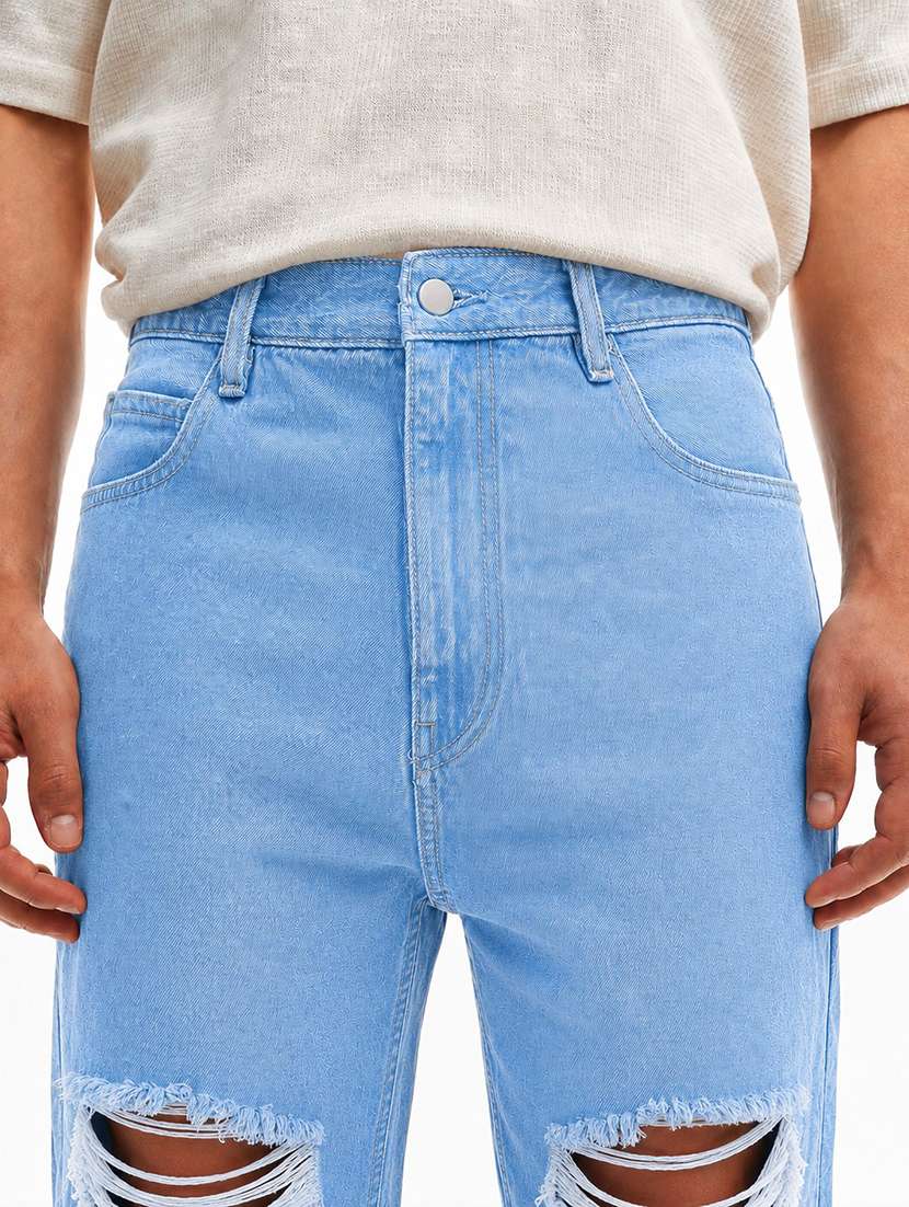 men slash knee mid rise full length baggy jeans - 22580682 -  Standard Image - 1
