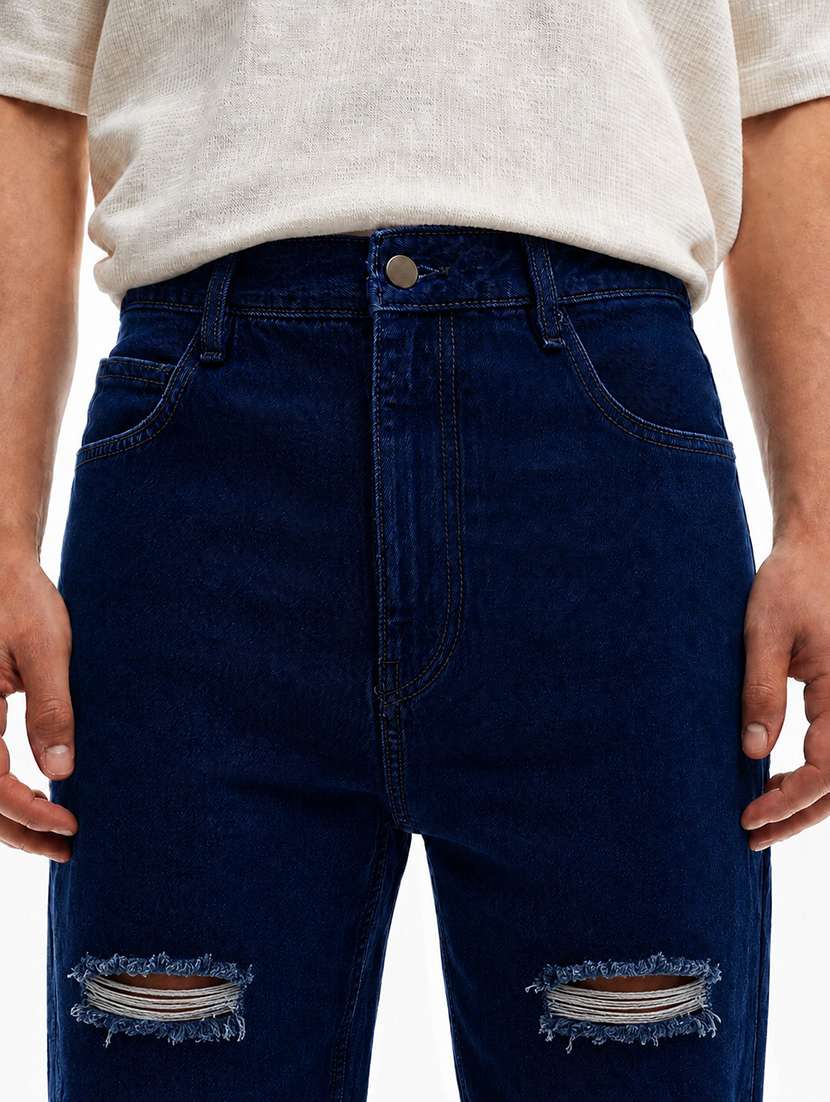 men slash knee mid rise full length baggy jeans - 22580689 -  Standard Image - 1