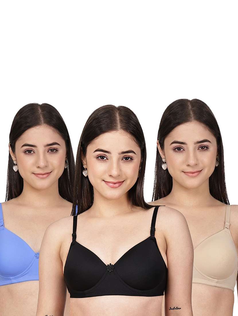 women pack of 3 solid three fourth coverage t-shirt bra - 22580895 -  Standard Image - 1