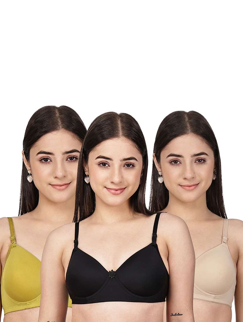 women pack of 3 solid three fourth coverage t-shirt bra - 22580896 -  Standard Image - 1
