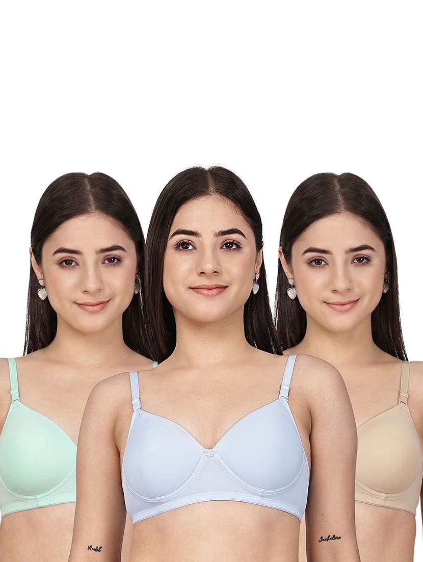 women pack of 3 solid three fourth coverage t-shirt bra - 22580897 -  Standard Image - 1