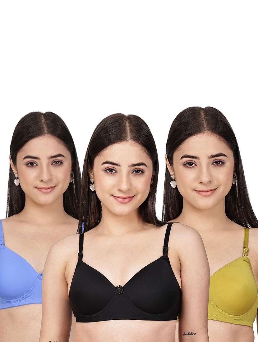 women pack of 3 solid three fourth coverage t-shirt bra - 22580899 -  Standard Image - 1
