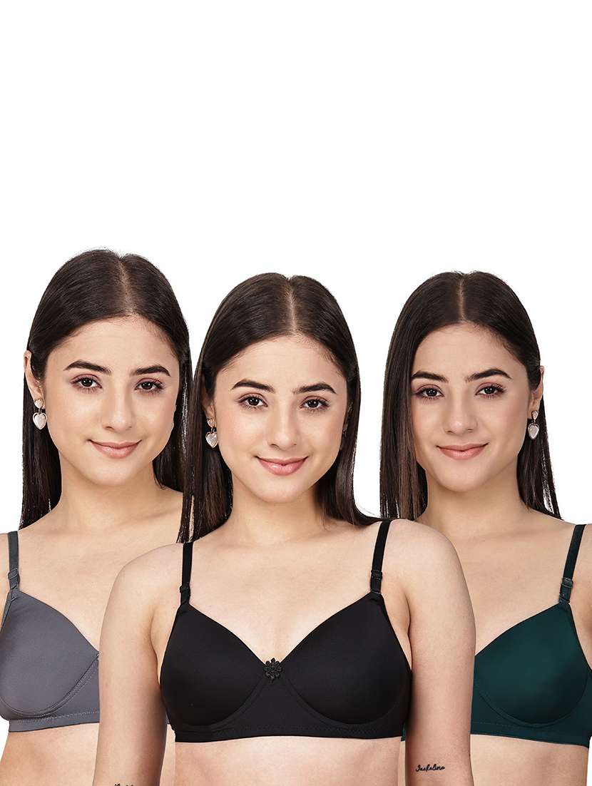 women pack of 3 solid three fourth coverage t-shirt bra - 22580900 -  Standard Image - 1