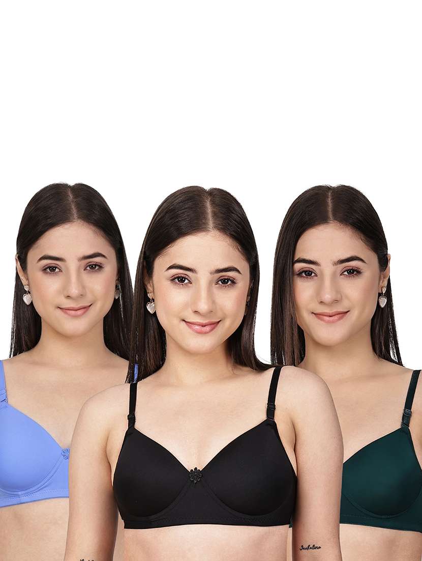 women pack of 3 solid three fourth coverage t-shirt bra - 22580901 -  Standard Image - 1
