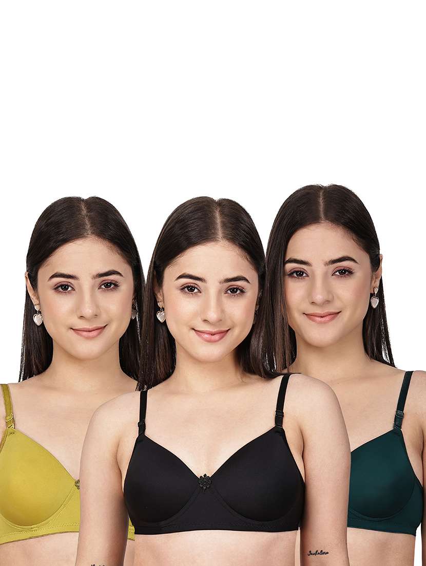 women pack of 3 solid three fourth coverage t-shirt bra - 22580902 -  Standard Image - 1