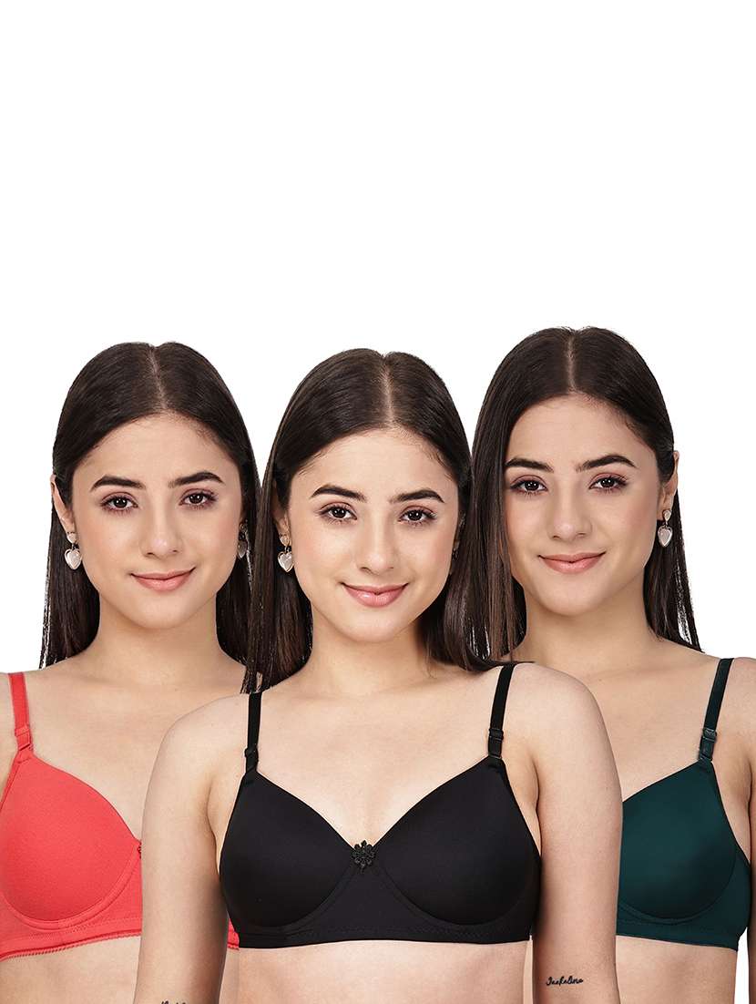 women pack of 3 solid three fourth coverage t-shirt bra - 22580903 -  Standard Image - 1