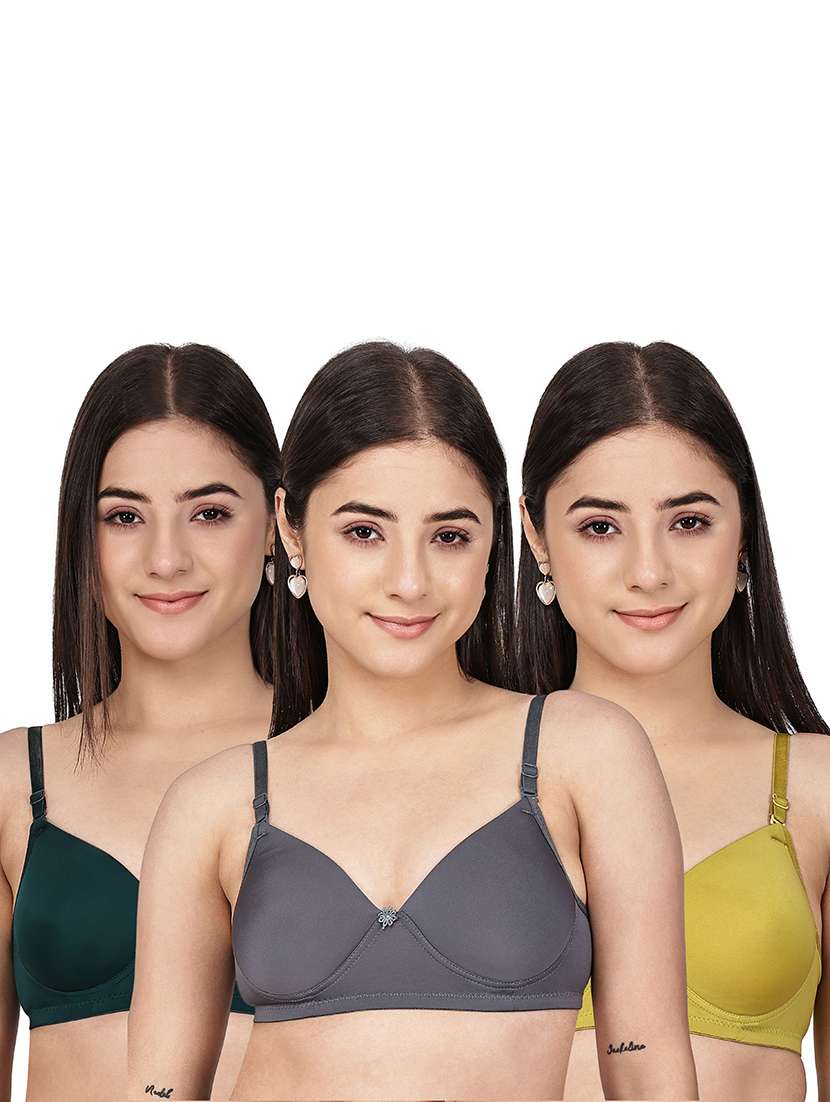 women pack of 3 solid three fourth coverage t-shirt bra - 22580907 -  Standard Image - 1