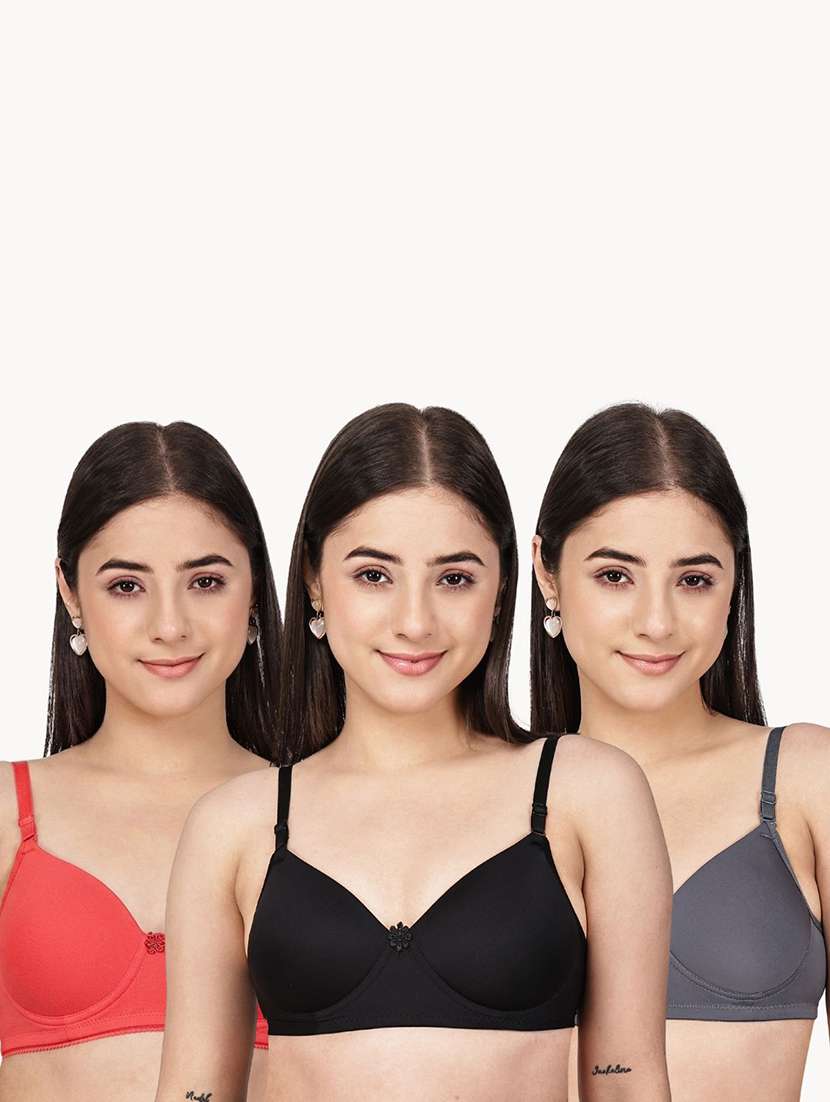 women pack of 3 solid three fourth coverage t-shirt bra - 22580932 -  Standard Image - 1