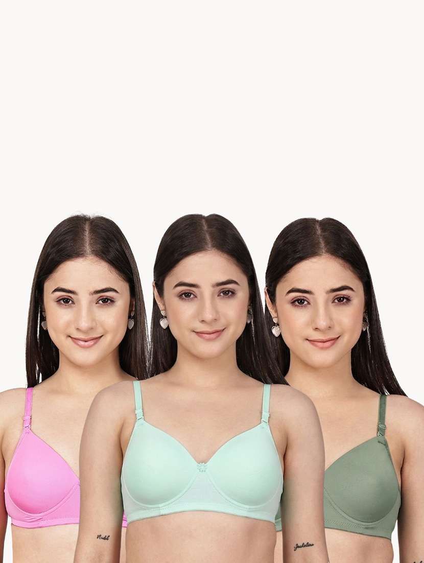 women pack of 3 solid three fourth coverage t-shirt bra - 22580938 -  Standard Image - 1