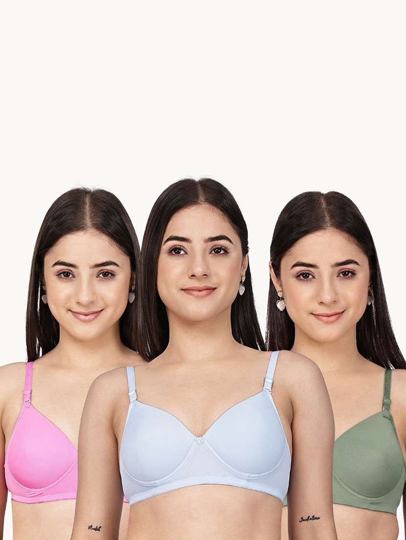 women pack of 3 solid three fourth coverage t-shirt bra - 22580939 -  Standard Image - 1