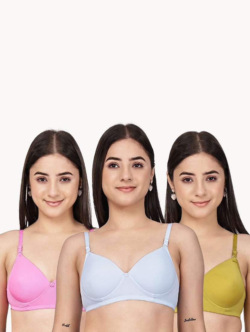 women pack of 3 solid three fourth coverage t-shirt bra - 22581129 -  Standard Image - 1