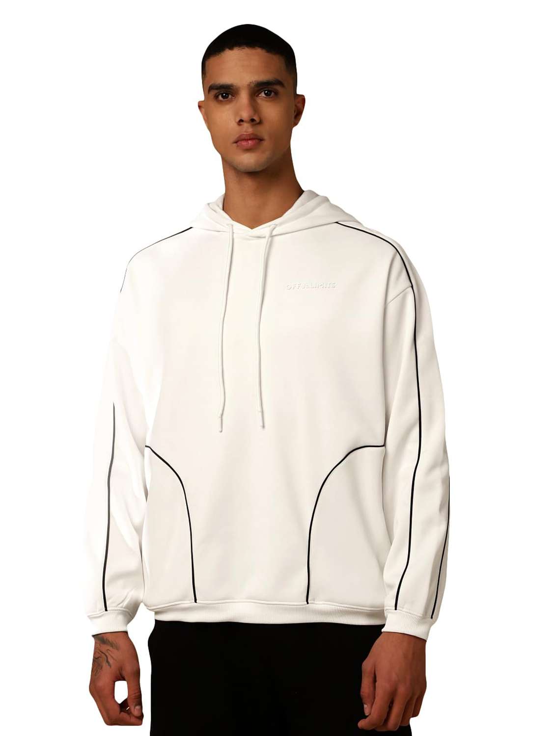 men solid long sleeves hooded sweatshirt