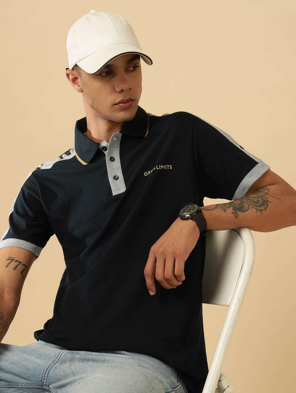 men taped short sleeves polo t-shirt